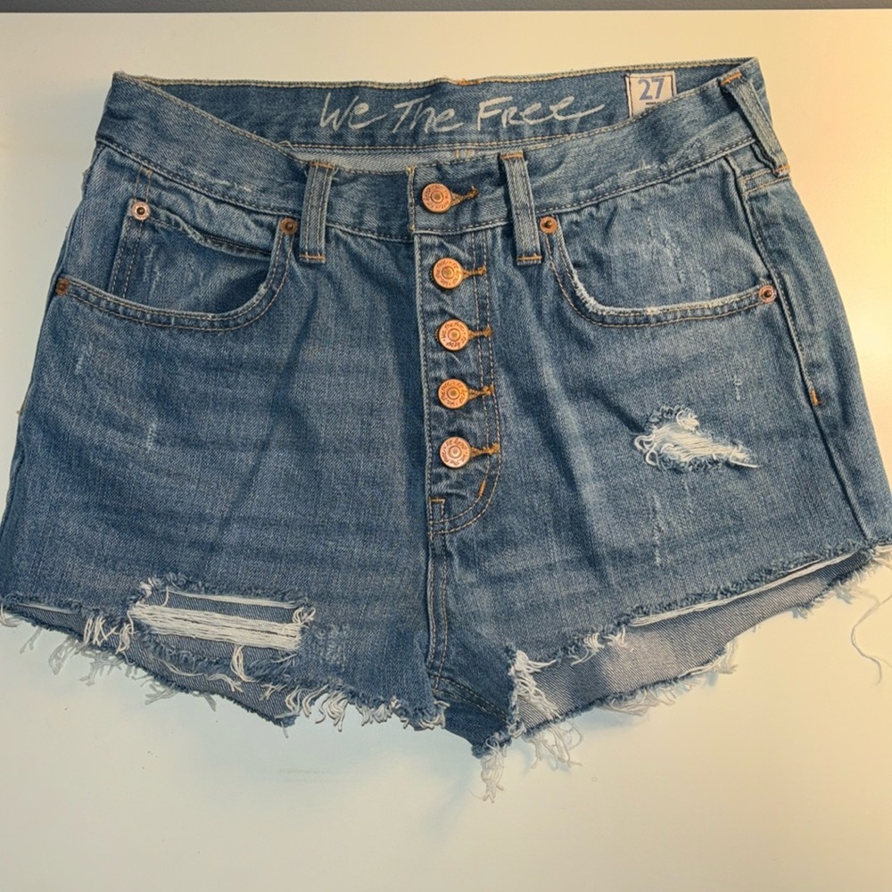 Free People High Rise Button Denim Shorts